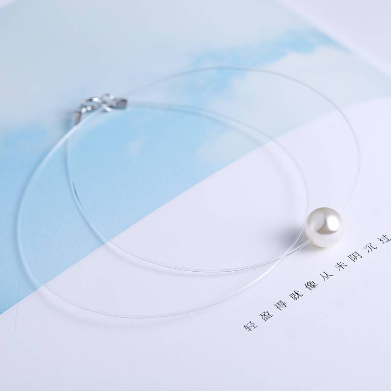 INZATT 925 argent Sterling Zircon cristal perle pendentif collier ras du cou ligne de pêche transparente 2019 bijoux de mode pour les femmes