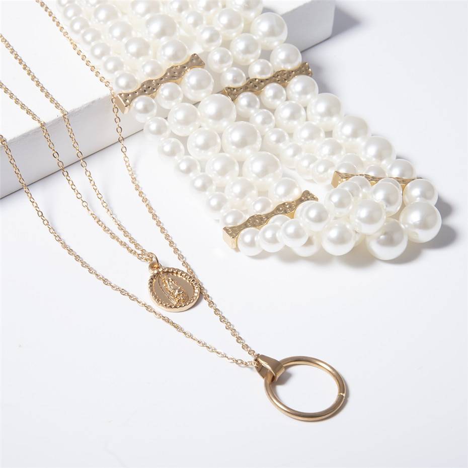 Tour de cou de perle d'imitation blanche multicouche de mode d'ingmark avec la Fixation de tranche en métal large collier de bavoir bijoux pour des femmes de charme