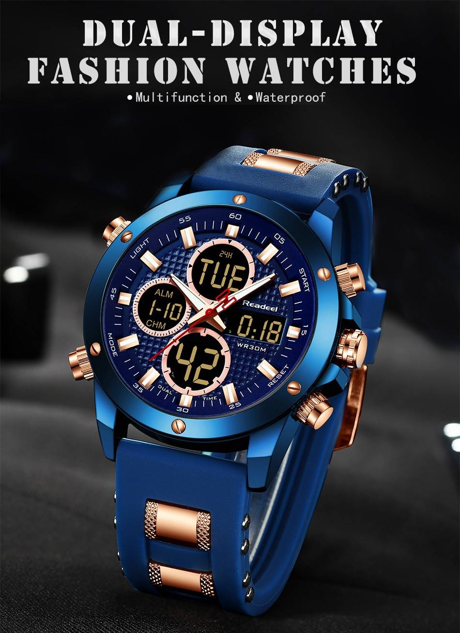 Montres hommes Top marque de luxe chronographe or hommes montre Quatz numérique montre LED de sport hommes homme horloge homme étanche montre-bracelet
