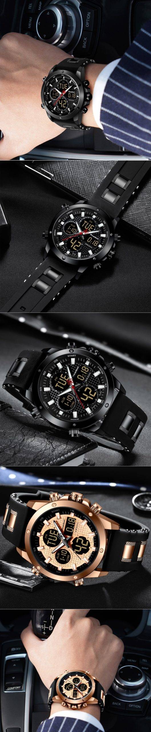 Montres hommes Top marque de luxe chronographe or hommes montre Quatz numérique montre LED de sport hommes homme horloge homme étanche montre-bracelet