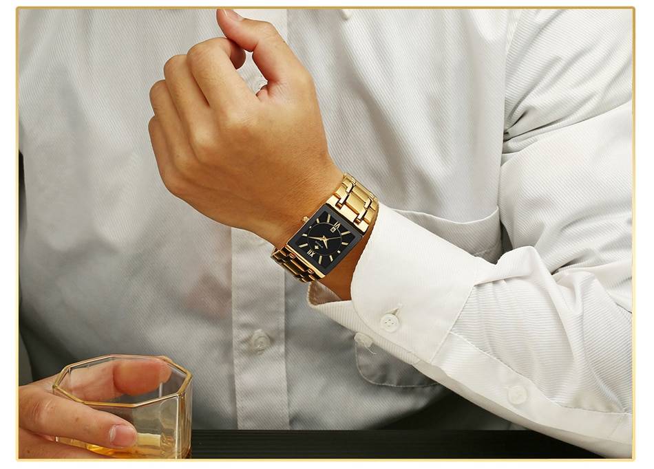 WWOOR luxe hommes montres or carré Quartz montre hommes haut marque Date horloge étanche or Bracelet affaires hommes montre-Bracelet