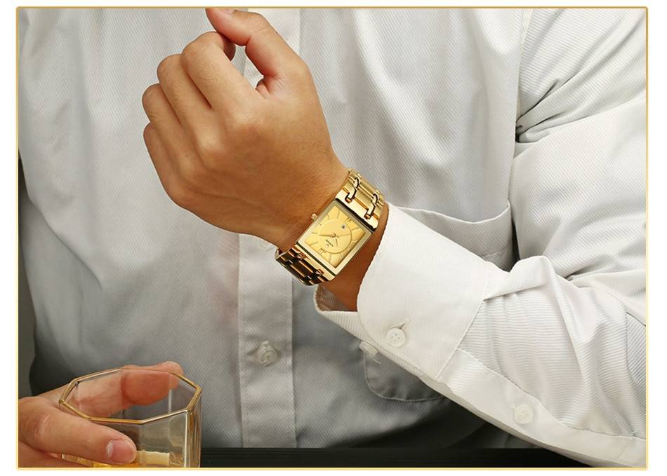 WWOOR luxe hommes montres or carré Quartz montre hommes haut marque Date horloge étanche or Bracelet affaires hommes montre-Bracelet