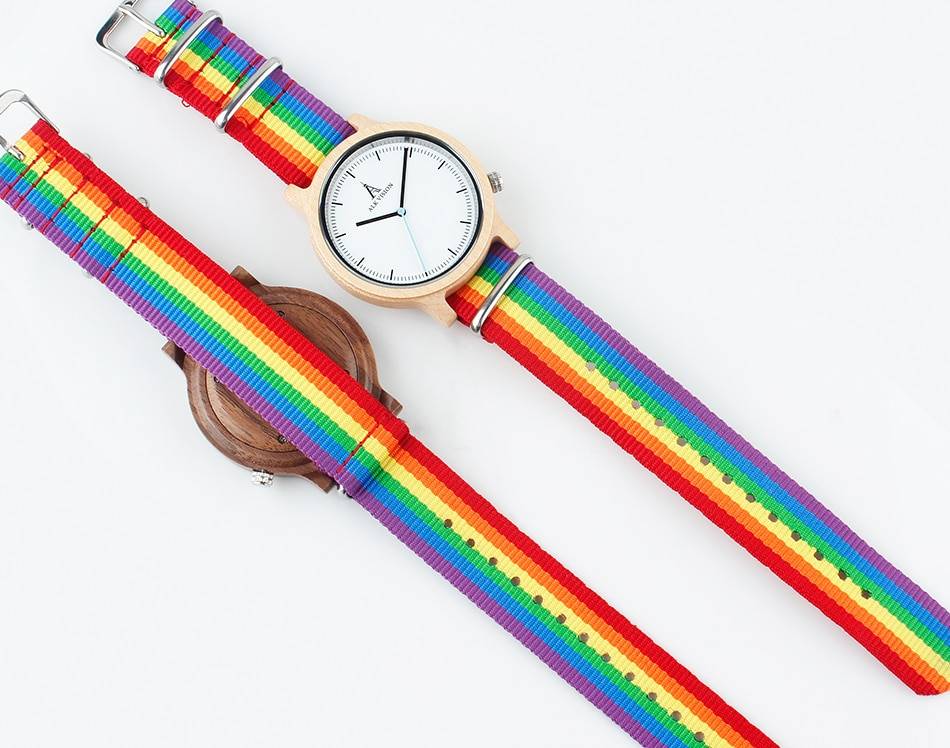 ALK Vision Pride arc-en-ciel haut bois montres marque de luxe femmes hommes montre en bois avec toile bracelet LGBT mode décontracté montre-bracelet