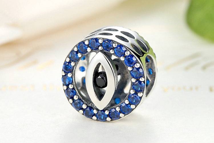 BISAER 925 argent Sterling bleu cristaux yeux perles rondes Fatima Hamsa main breloques ajustement breloque argent 925 Original Bracelet bijoux