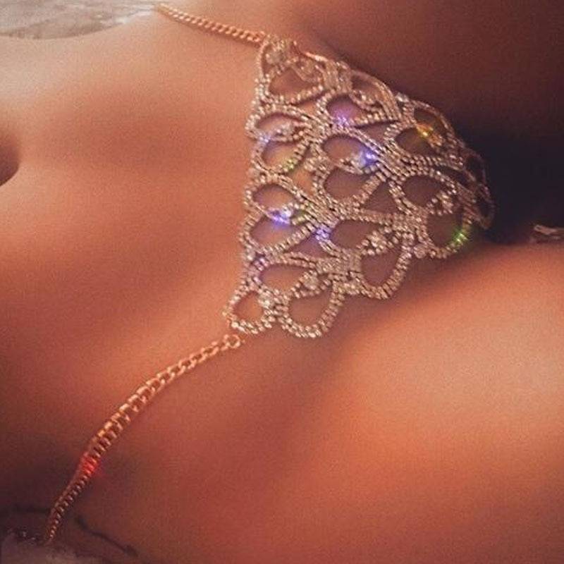 Stonefans Sexy coeur strass corps chaînes bijoux taille ronde culotte pour femmes cristal sous-vêtements string ventre chaîne bijoux