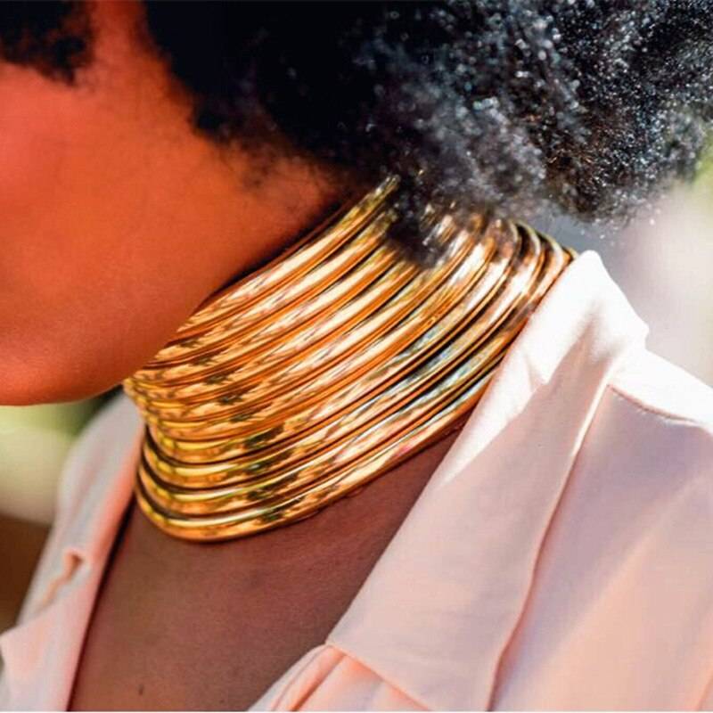Liffly collier africain femmes couleur or collier en cuir collier bijoux africains réglable grand tour de cou colliers bijoux