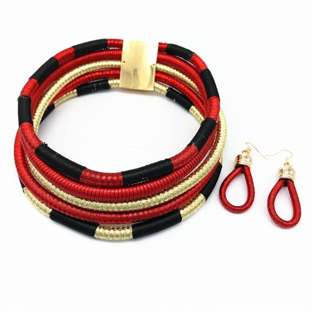 Liffly marque collier boucles d'oreilles multi-couche tissé bijoux collier ras du cou mariée mariage perles africaines ensemble de bijoux pour les femmes