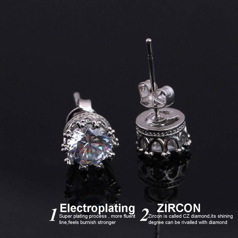 Mode bijoux couronne femmes classique brillant Zircon petites boucles d'oreilles couleur or oreilles goujon pour hommes cristal boucles d'oreilles WE132