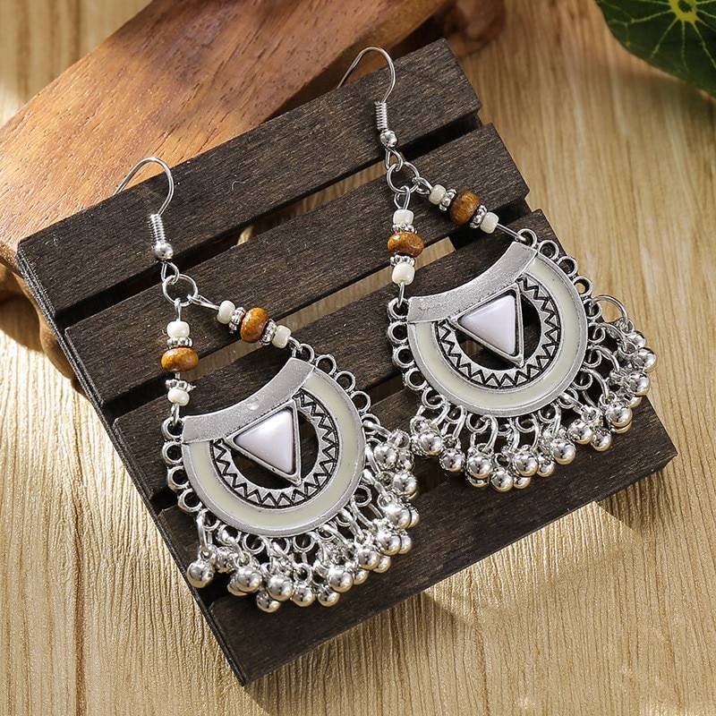 Shineland Vintage bijoux ethniques indien petite cloche perles gland goutte boucles d'oreilles Multi couleur Ename Brincos pour les femmes cadeau