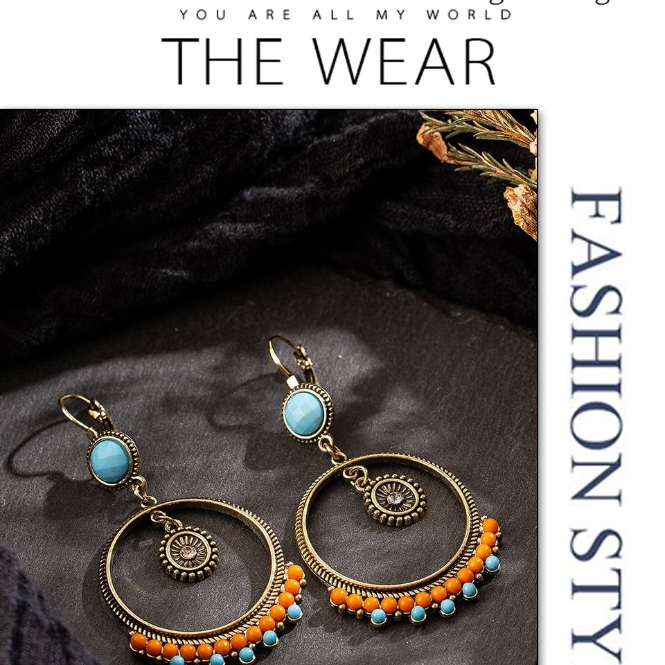Vintage ethnique perles rondes pendaison de boucles d'oreilles pendantes pour les femmes mode féminine anniversaire fête bijoux ornements accessoires