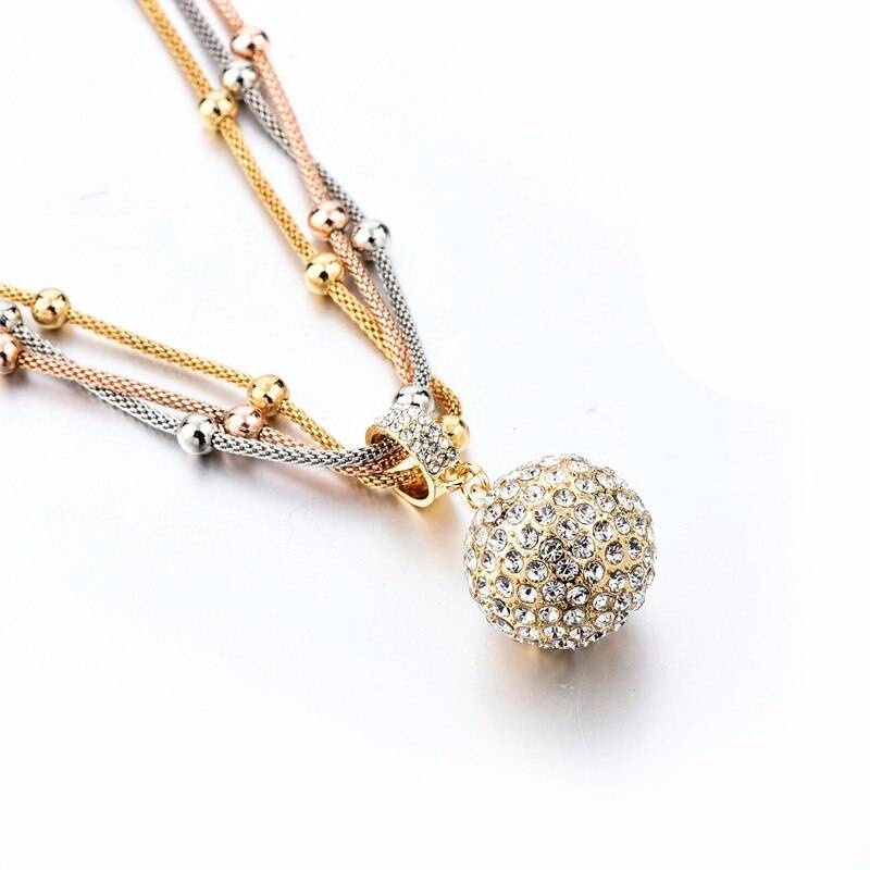 LongWay 2019 offre spéciale femmes Long collier couleur or chaîne collier complet strass boule pendentif collier SNE140451