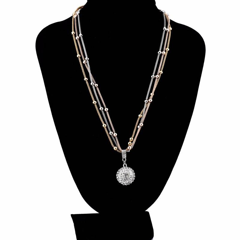 LongWay 2019 offre spéciale femmes Long collier couleur or chaîne collier complet strass boule pendentif collier SNE140451