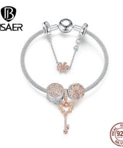 Bracelet Argent Clé forme Cœur incrusté Diamant Zircon