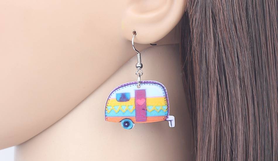 Boucles d'oreilles WEVENI en acrylique coloré pour camping-Car, nouveauté, mignon, transport, bijoux pour femmes et filles, cadeau pour adolescentes, breloques