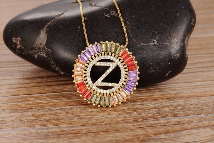Nouveauté or couleur Micro pavé arc-en-ciel CZ cubique zircone A-Z initiales lettre pendentif colliers pour femmes filles beaux bijoux