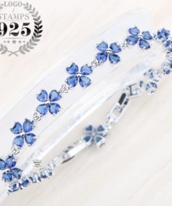 Bracelet Argent - Bijoux Zircon AAA Bleu Design Trèfle