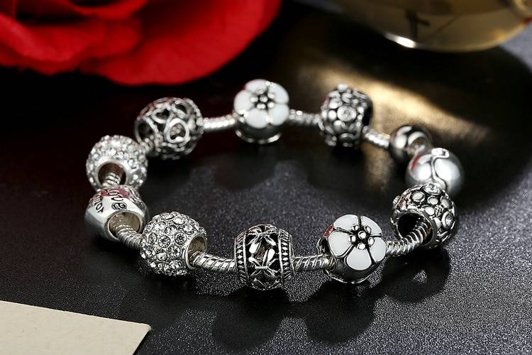 Bracelet à Breloques Argent Fleurs - Style Pandora